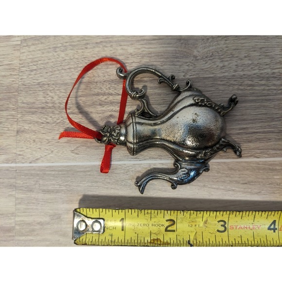 Reed and Barton Winthrop Teapot #1018 Ornament Merry Christmas Silver Tone w/box - Picture 5 of 7